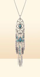 Collier de receveur de rêve vintage Plume Feather Turquoise Bohemian Style Long Pull Chaîne Charme Bijoux de Noël Cadeaux 12PCS21021463393