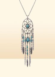 Vintage capteur de rêves collier gland plume turquoise style bohème longue chaîne de pull bijoux de charme cadeaux de Noël 12pcs21026820249