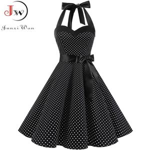 Vintage Dres Zomer Sexy Polka Dot Print Halter Party Es Vestidos Plus Size Robe Pin Up Rockabilly 210623