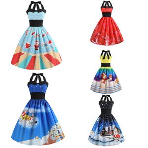 Vintage Jurk Kerstboom Sneeuwpop Dames Robe 50s 60s Rockabilly Swing Pinup Vestido Patchwork Elegant Party Mouwloze Jurk Ljja3059