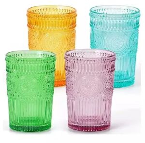 72 stuks/carton Vintage Drinkglazen Romantische Water Glazen Reliëf Romantische Glazen Tumbler voor Sap Dranken Bier Cocktail bb0130