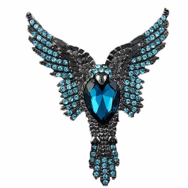 Vintage águila forma azul rhinestone vuelo búho pin moda hombres fantasía leyenda broche decorativo