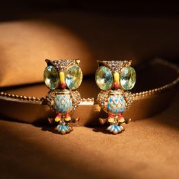 Vintage oorbellen Leuke kleurrijke diamant ingelegde uil oorbellen Medievale sieraden Nieuw ontwerp DJ-022