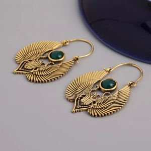 Designs inspirés de l'Égyptien vintage ailes sacrées scarabe grandes boucles d'oreilles gitan les femmes tribales gitan
