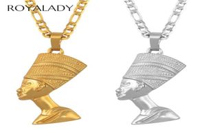 Vintage Egyptien Queen Néfertiti Colliers de suspension Chauker Femmes Hommes Hiphop Bijoux Gold Couleur African Bijoux africain entier7267363