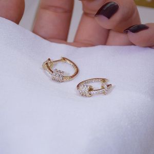 Vintage Elegante 14k Real Gold Sieraden Onregelmatige Hoepel Oorbellen Voor Vrouwen S925 Zilveren Naald Stud Hoge Kwaliteit Zirconia party Huggie