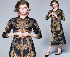 Vintage Elegant Baroque Print Robe Femme Femme Long Manche Rebelle Party Prom Ladies Butt Shirt Robe Office Office Office Robes 4463286