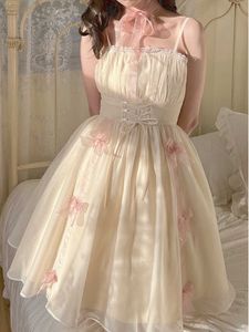 Vintage elegante fiesta de noche midi vestidos arco francia kawaii princesa vestido de tirantes femenino retro dulce hada verano 2022 230808