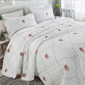 Elegant Elegant Floral Brodemery Mandteted Bedpread Set 3pcs Ultra Soft Soft Breathable Coverlet and Worelow Shams pour toute la saison