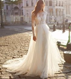 Vintage Elegant Sirène Robes de mariée à manches longues APPLIQUES HEURS LUXURIES LA LACE LAGE LACE TOUR PEARLS PARLIN