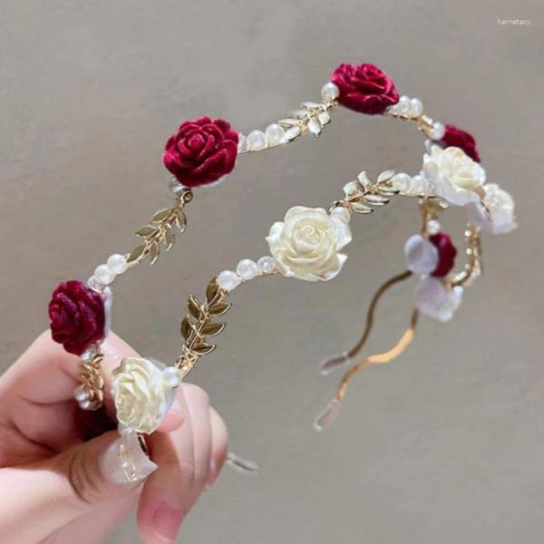 Vintage elegante rosa perla diadema accesorios para el cabello tocado niñas Metal flor rojo blanco Tiara diademas