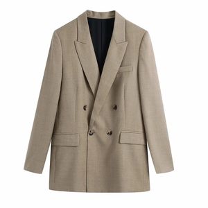 Vintage élégant femmes kaki veste mode femme travail costume col rabattu double boutonnage manteau chic haut décontracté casaco 210520