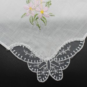 Vintage brodé Floral coton mouchoir Vintage Hanky papillon dentelle fleur carré mouchoir serviettes en tissu Oman cadeau de fête de mariage