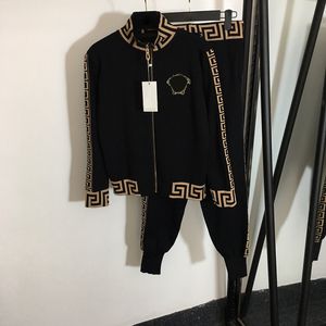 Chándales de chaqueta con bordado vintage para mujer, chándal de diseñador, abrigo con cremallera, pantalones, conjunto de traje, chándal deportivo de punto para invierno y otoño