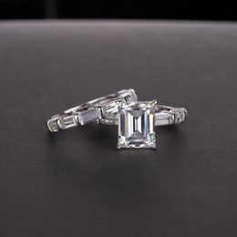 Vintage Emerald Cut 3ct Moissanite Diamond Ring set Originele 925 sterling zilveren Engagement Wedding band Ringen voor Vrouwen Sieraden