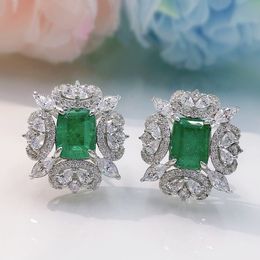 Vintage Emerald Diamond Stud Earring 100% echte Sterling Sier bruiloft oorbellen voor vrouwen beloven partij sieraden