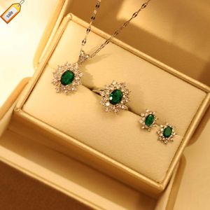 Vintage Emerald Zirkoon Hanger Verklaring Ketting Bruids Sieraden Set Ring Oorbellen Briljante Roestvrij Stalen Ketting 2023 Vrouwen