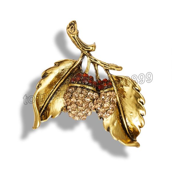 Vintage émail couleur or plante cristal broche arbre feuille broche pour les femmes alliage Fruits décontracté fête mariage broche broches cadeau