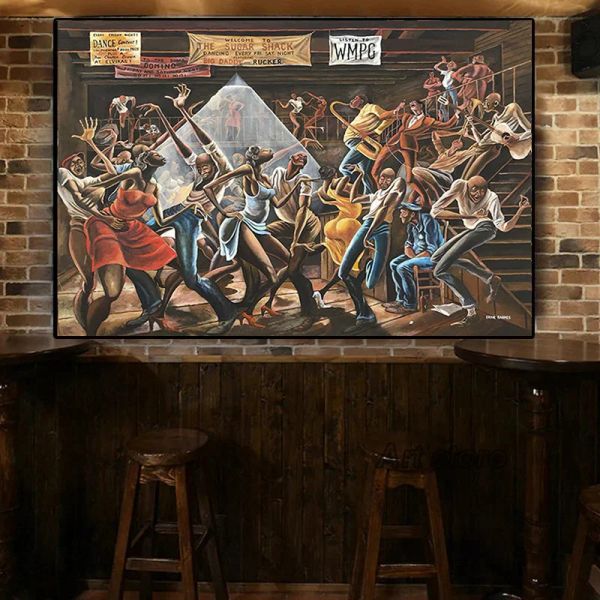 Vintage Ernie Barnes The Sugar Shack Affiches et imprimés Classic Famous A illustres Mur Art Toivas Peinture de décoration de salle Home Room Pictures