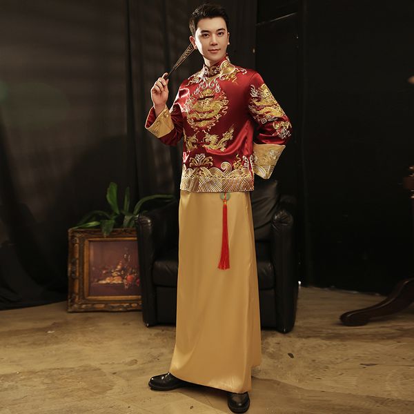 Conjunto de traje Tang para hombre, ropa étnica Vintage, traje de boda chino tradicional, vestido de dragón bordado, Cheongsam masculino