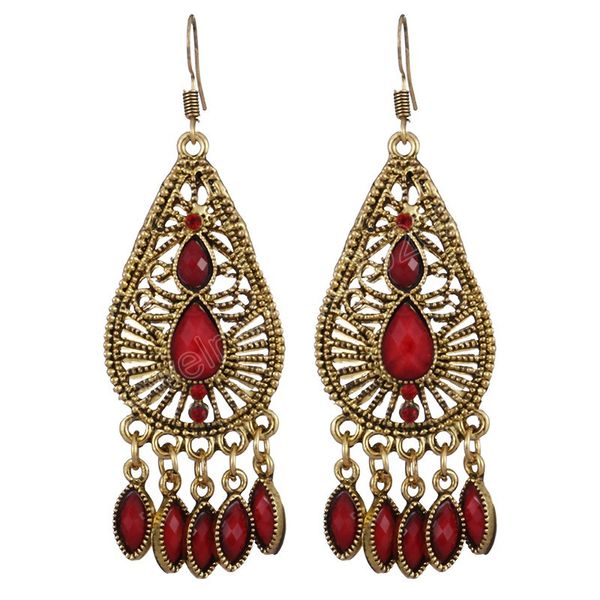 Vintage Ethnique Or Couleur Dangle Boucles D'oreilles Bijoux Femmes Rouge Gland Perles Jhumka Indien Boucles D'oreilles Bijoux