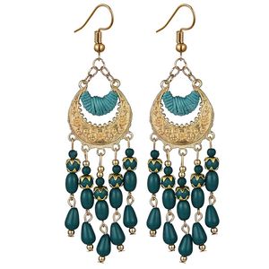 Vintage ethnique longs glands goutte boucle d'oreille pour les femmes rétro sculpture perles de rocaille balancent boucles d'oreilles Femme fête vacances Boho bijoux