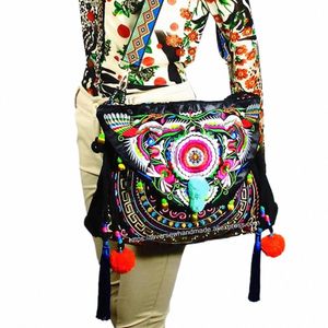 Vintage ethnique épaule Hobo Hippie broderie florale Cross Body sac à main Hmg Tribal indien Boho tapisserie à la main SYS-558 05Vf #