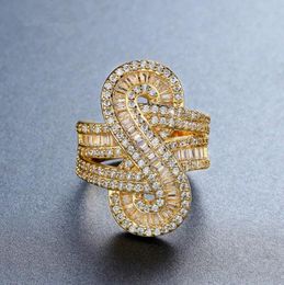 Vintage overdrijving mode-sieraden Hoge kwaliteit warme gloednieuwe 925 Silvergold gevulde prinses Cut 5A CZ Diamond Party Snake Ring voor vrouwen
