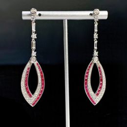 Vintage Eye Ruby Diamond Dange Earring 100% Real 925 Sterling Silver Wedding Drop oorbellen voor vrouwen Betrokkenheid sieraden Gift