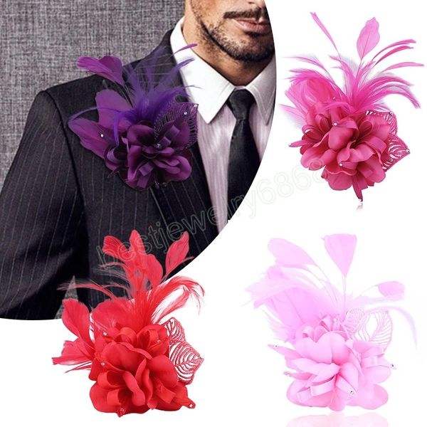 Vintage tissu plume broche hommes coréen exquis tissu fleur broches mariage bijoux accessoires fête vêtements Corsage