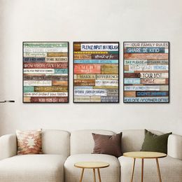 Vintage Family Rules Quotes Affiches Affiches Modern Wall Art Pictures HD Print toile Peinture pour le salon Cuadros Mural Home Decor