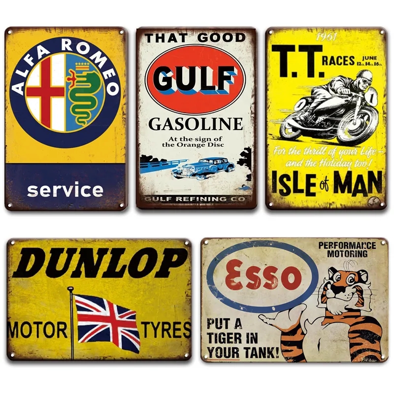 Vintage Famous Cars Metal Poster Cars Brand Tin Sign Retro Decorative Wall Plate Plaque Car Decoration Home Garage Room Decor Cycle Racing Metal Painting 30X20CM w01