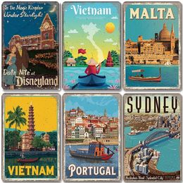 Vintage beroemde stadslandschap metaal schilderen muur poster plaat strand borden boedapest malta sydney tin bord retro decor voor woonkamer huis maat 20x30cm