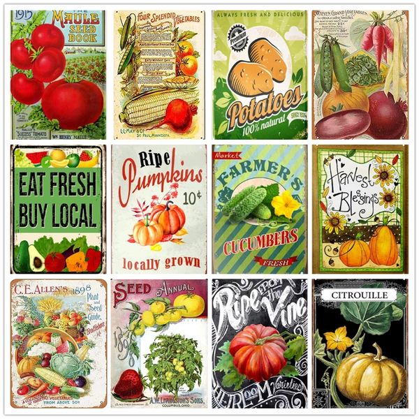 Vintage Farm Art Painting Metal Tin Sign Tomates Strawberry 1898 Retro Do Old Vegetable Fruit Cuisine Plaques Home Decoration Signes de la maison Taille 30X20CM