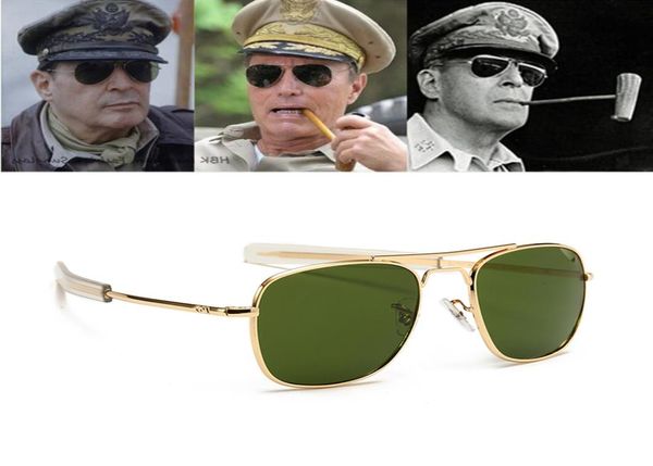 Mode Vintage Aeronautics AO lunettes de soleil hommes marque de luxe lunettes de soleil design pour homme armée américaine militaire verre optique Objec3005596