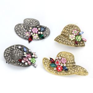 Vintage mode antieke gouden kleur strass hoed broches voor vrouwen bruiloft corsage accessoires pins hoge kwaliteit