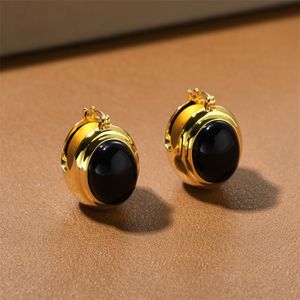 Boucles d'oreilles d'agate noir incrustée de mode vintage pour femmes bijoux haut de gamme luxe