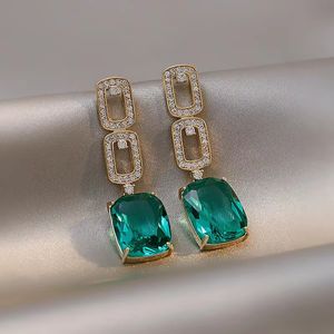Vintage mode geometrische charme smaragd diamanten oorbellen ins hong kong stijl elegant ontwerp sense square oorbellen groothandel