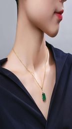 Vintage mode vert cristal émeraude pierres précieuses diamants pendentif colliers pour femmes couleur or tour de cou bijoux bijoux bague LJ20104872642
