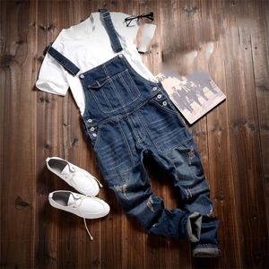 Vintage mode mode Japan -stijl mannelijke skinny overalls slim blauw blue denim jumpsuits jeans casual broek volledige lengte 201111