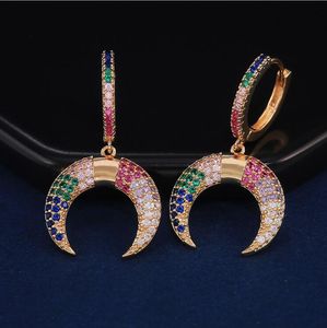 Joyería de moda vintage Top ventas Lucky Dangle Earring 925 Sterling Silver Colorful White Sapphire Diamond Gemstones Crescent Moon Pendiente