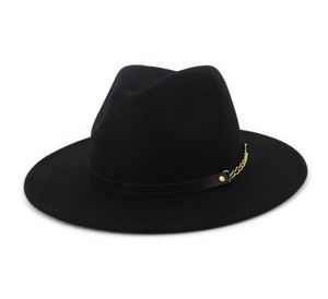 Vintage Fashion Men Femmes Laine Jazz Fedora Chapeaux Flat Brim Felt Panama Hat Cap Unisexe Gambler Floppy Gambler Party Formal Cap16357081678188