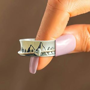 Bagues d'inspiration personnalisée Vintage pour femmes et hommes, anneau de décompression rotatif en forme de cœur, bijoux de doigt pour amoureux de la montagne