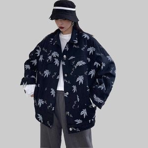 Veste de bombardier imprimée à la mode vintage Streetwear Harajuku BF Manteaux en vrac et veste décontractée manteau à simple boutonnage femme 210531