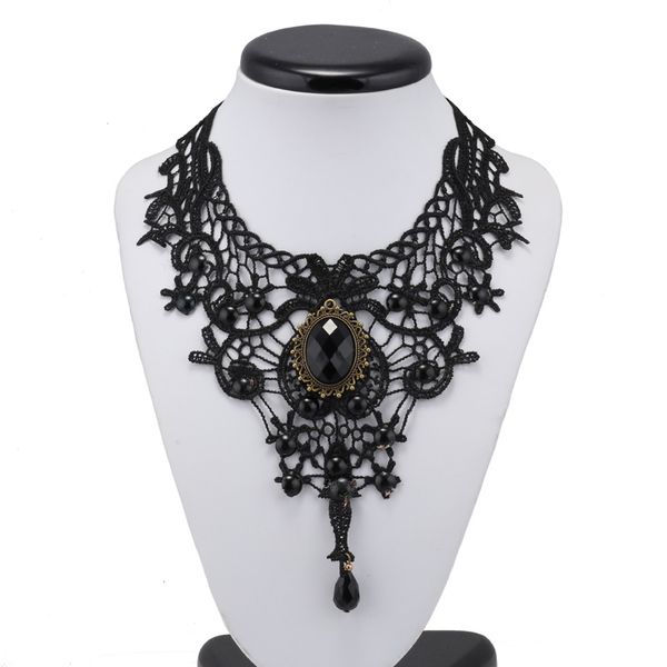 Gargantilla gótica Sexy de moda Vintage, collar de encaje negro de cristal, gargantillas para mujer, joyería Steampunk