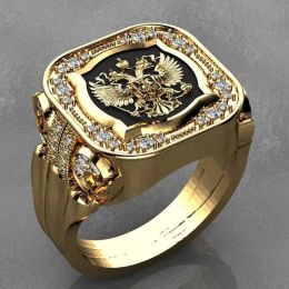 Vintage Mode Zirkoon Stempel 14 k Geel Gouden Ringen voor Mannen Badge Ring Hip Hop Punk Partij Sieraden Gift Anillo hombre