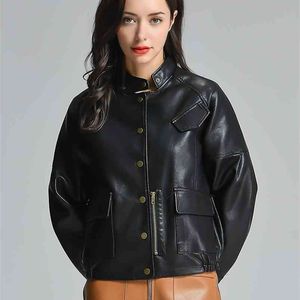 Vintage Faux Cuir Veste Femmes Noir Lâche Street Outwear Harajuku Boy Friend Moto Biker 210430