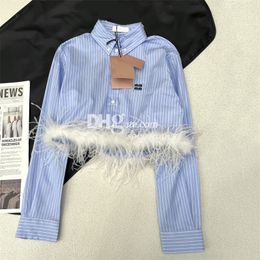 Vintage veren bijgesneden tops, chique gestreept T-shirt, luxe strass letter bedrukte tee, slanke blouse met lange mouwen