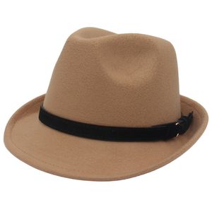 Chapeau Fedora Vintage avec ceinture femmes hommes casquette en feutre luxe dames petit bord Cowboy chapeaux fête noir mariage église Derby haut Bonnet