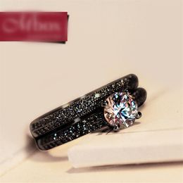 Anello nuziale rotondo in cristallo femminile vintage Set Anello di fidanzamento nuziale in oro nero moda Promessa Anelli in pietra zircone per le donne213g